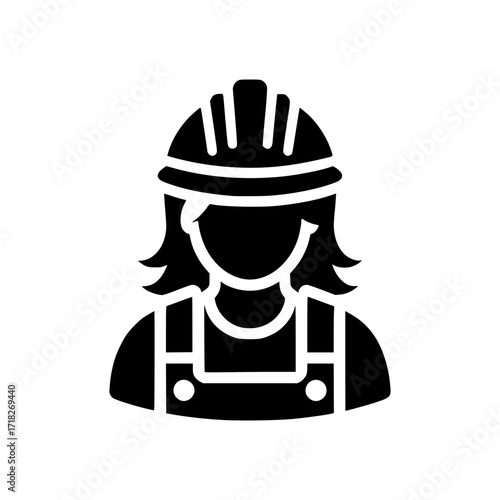 A female construction worker wearing a hard hat, ready for work. The silhouette image conveys strength and expertise in the field.