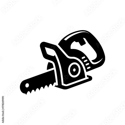 A silhouetted illustration of a chainsaw
