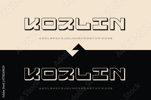 Bold kozlin text in contrasting light and dark backgrounds with arrow