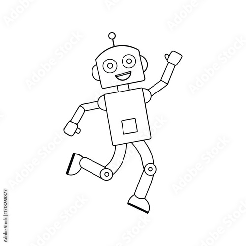 playful robot cartoon dancing white background