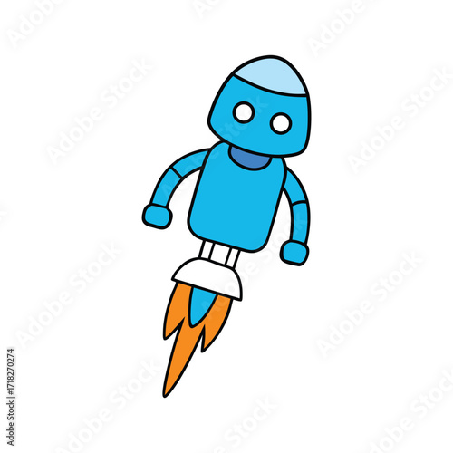  robot character with jetpack flying in the air