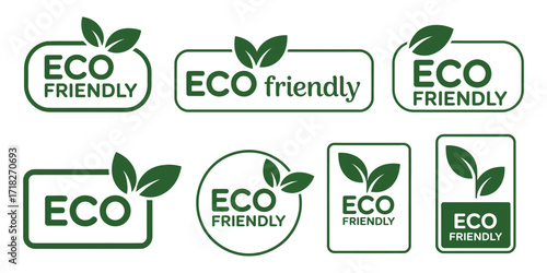 Eco-Friendly Icon Set, Ecologic Food Stamps, Organic Natural Food Labels, Sustainable, Green, Environmentally Conscious, Vector Design for Eco-Friendly Products.