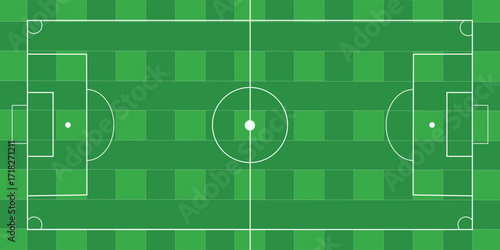 Football fields top view. Soccer grass fields with chalk lines. Green grass field background. Vector Football - Soccer Field. Scheme and marking of the football field, soccer field.