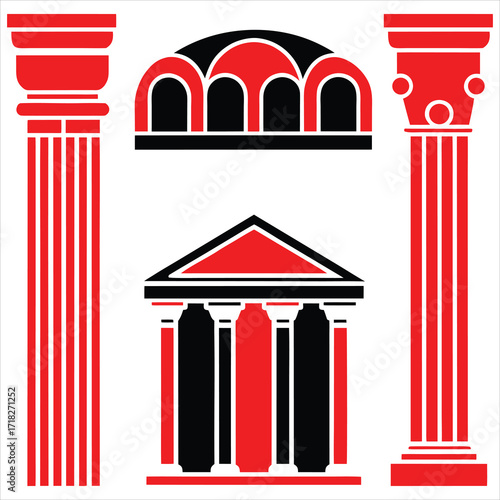 Red black architectural elements architecture columns
