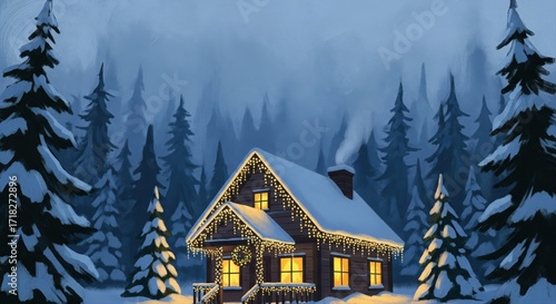Cozy Cabin in Snowy Forest 
