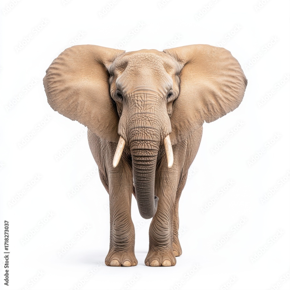 Fototapeta premium Majestic African Elephant Portrait on White Background with Natural Detail