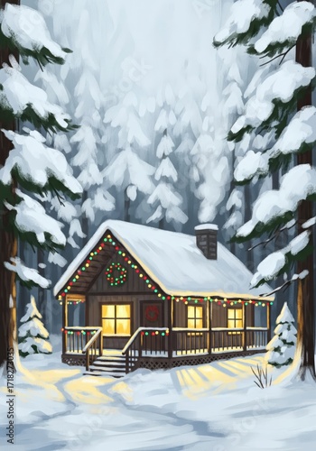 Cozy Cabin in Snowy Forest 