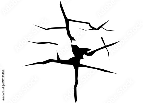 Vector cracks from impact. Black design element on white background. Pattern for decor, advertising, games. Modern vector background. Broken glass, stone