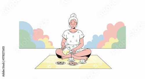 Woman Relaxing While Enjoying Afternoon Tea in Peaceful and Serene Ambiance