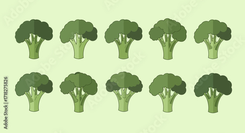 Seamless pattern of illustrated fresh broccoli, a healthy organic vegetable food for nutritious eating and dieting concepts