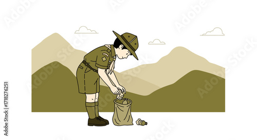 Young Enthusiast Volunteers to Remove Trash From the Environment Illustrative Concept
