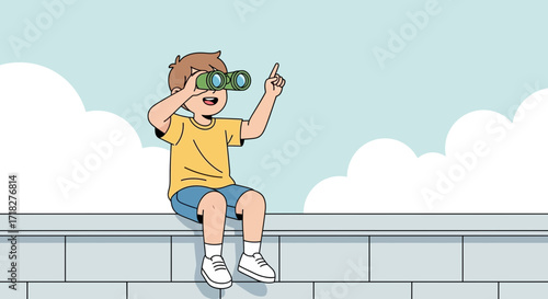 Young Explorer Gazing Through Binoculars: Discovering New Perspectives and Horizons