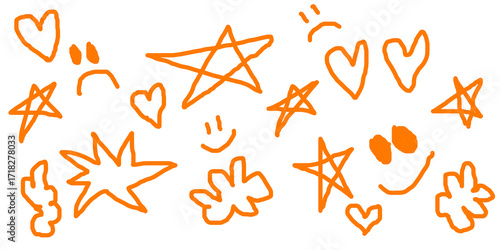 orange doodles smile and star shiny scrapbook stickers transparent png