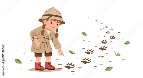 Young Explorer's Curious Observation of Animal Tracks in The Wild