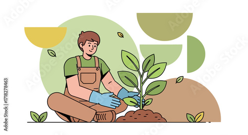 Young Gardener Planting Green Sapling in Soil for Future Growth and Environmental Protection