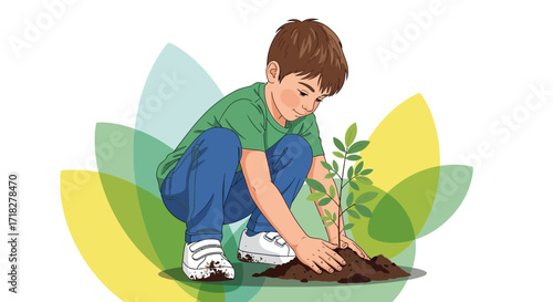 Young Gardener Planting Sapling: Nurturing New Life and Promoting Environmental Stewardship