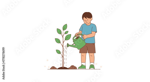 Young Gardner Watering Tender Sapling, Nurturing Growth and Fostering Environmental Stewardship