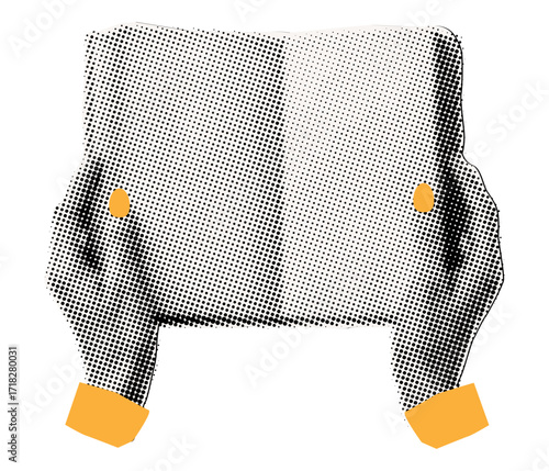 Female hands holding open book and read with retro dotted halftone texture,collage element with magazine style