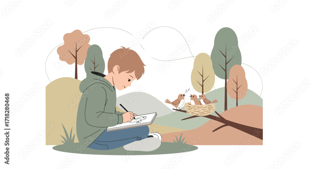 Fototapeta premium Young Illustrator Documenting The Natural World Depicted In A Delicate And Charming Style