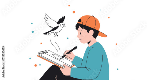 Young Illustrator Captures The Essence Of A Flying Bird In His Sketchbook