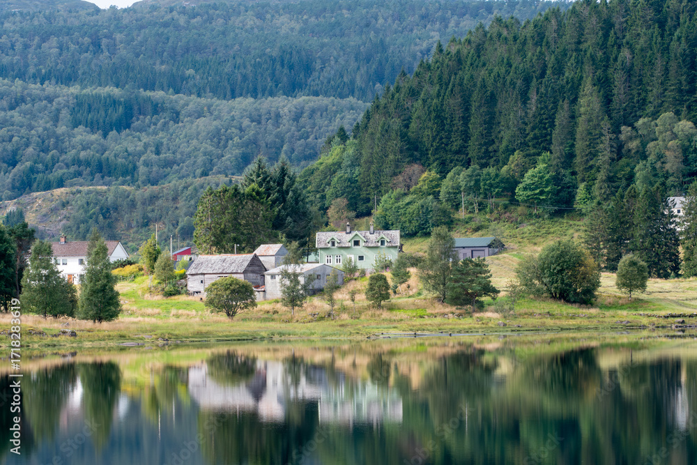 Fototapeta premium Bridges and roads in Norway. Fjords of Norway with beautiful mountains landscapes