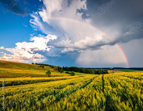 Rainbow over a golden field