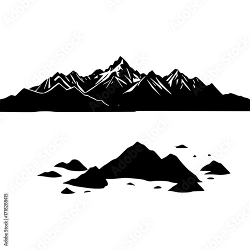 Mountain range silhouette vector illustration for outdoor adventure design