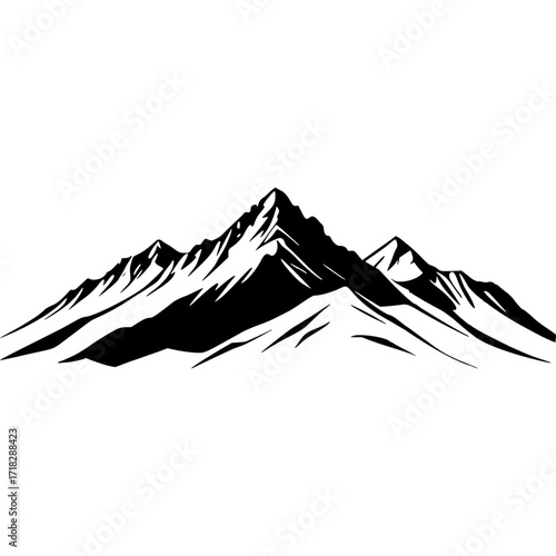 Mountain range vector illustration black and white landscape peak design silhouette