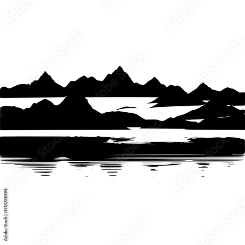 Black and white mountain range landscape vector illustration design art silhouette