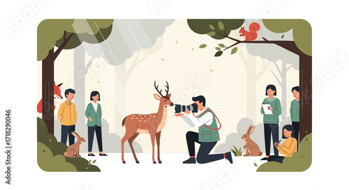 Nature Photographer Captures a Deer Amidst A Scenic Forest Setting With Spectators