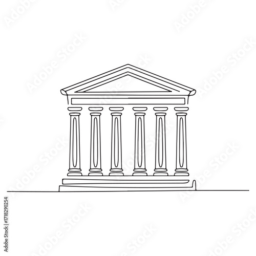 Courthouse building vector line art – legal architecture with columns symbolizing justice and law
