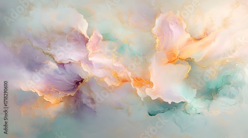 Delicate, ethereal abstract artwork with flowing, soft colors and hints of gold accents.