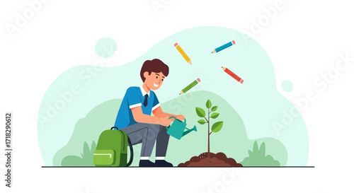 Young Person Nurturing Growing Sapling Illustrating Sustainability And Future Education