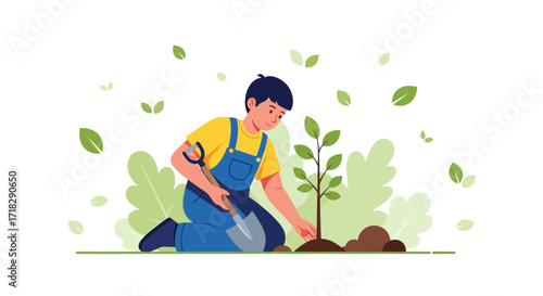 Young Person Planting a Tree in the Earth's Embrace for a Greener Future