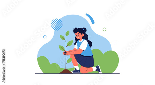 Young Person Planting A Tree Symbolizing Environmental Care And Sustainability Effort