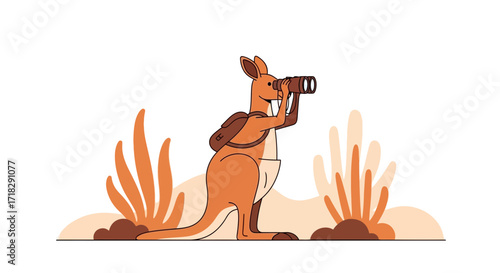 Observant Kangaroo With Backpack Using Binoculars Ready For Expedition Adventure