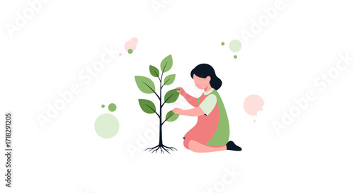 Young Person Tending Sapling, Promoting Growth And Cultivating Environmental Stewardship Today