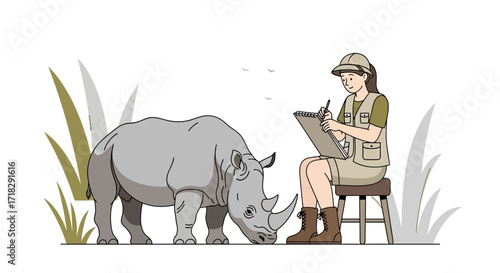 Observant Wildlife Artist Capturing The Essence Of A Magnificent Rhinoceros In Its Habitat