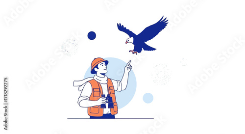 Observer Spotting Majestic Eagle: Nature Explorer with Binoculars and Flight