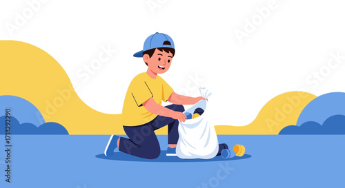 Young Volunteer Is Collecting Trash, Advocating For Eco-Consciousness And Environmental Protection