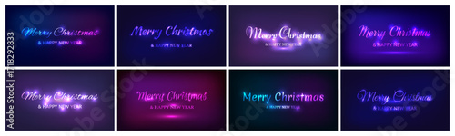 Merry Christmas and Happy New Year neon background