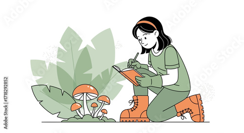 Observing Fungi: A Botanical Researcher Documents Mushroom Species in Natural Environment