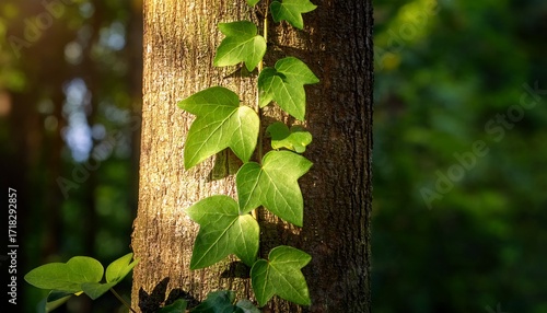 Poison Ivy Climbing Up A Tree Close Up Photographed On A Sunny Day