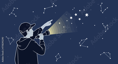 Observing Stargazing In The Deep Night Sky With Constellations And Exploration