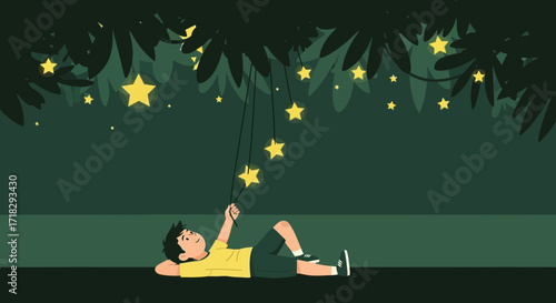Observing The Constellations A Young Person's Serene Moment on Summer Night
