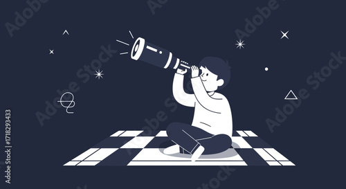 Observing The Cosmos: A Child Gazing At The Stars Through A Telescope At Night