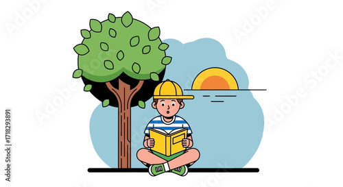 Youngster Absorbed In A Book Under A Tree: A Perfect Scene Of Contemplation and Learning