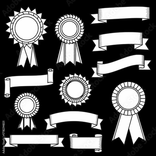 Award rosettes frames and blank banners icon isolated set