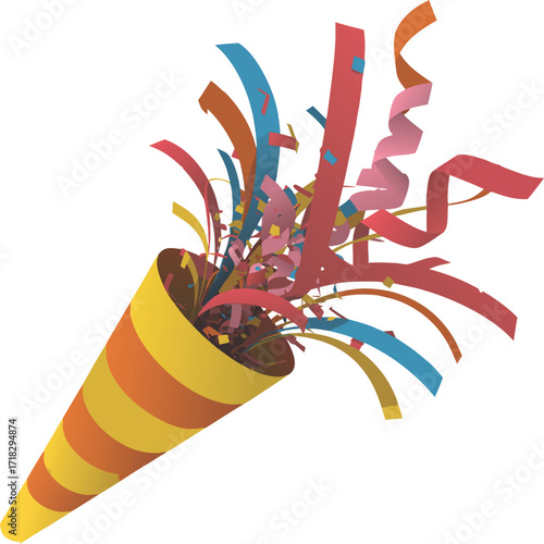 Exploding party popper vector illustration festive celebration confetti streamers eps vector