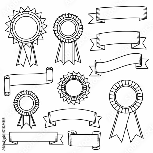 Award rosettes frames and blank banners icon isolated set